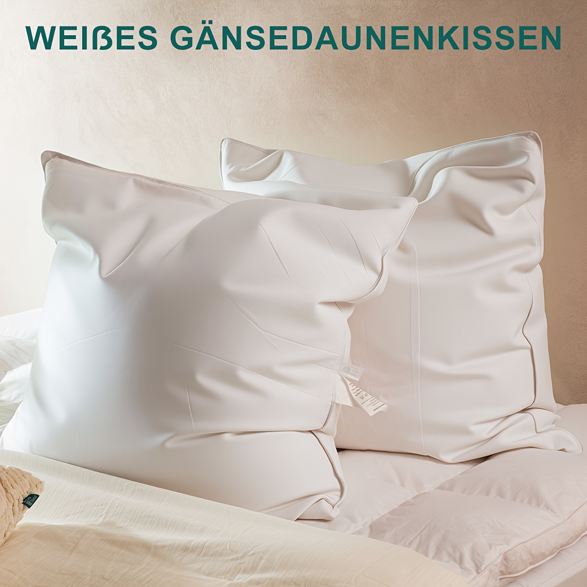 Image of 2pcs, Down Filled, Filling Suitable For Allergy, Soft, Hotel Filling, Comfortable Bedroom Cover, Washable, Sizes 80 X 80cm, 40 X 80cm