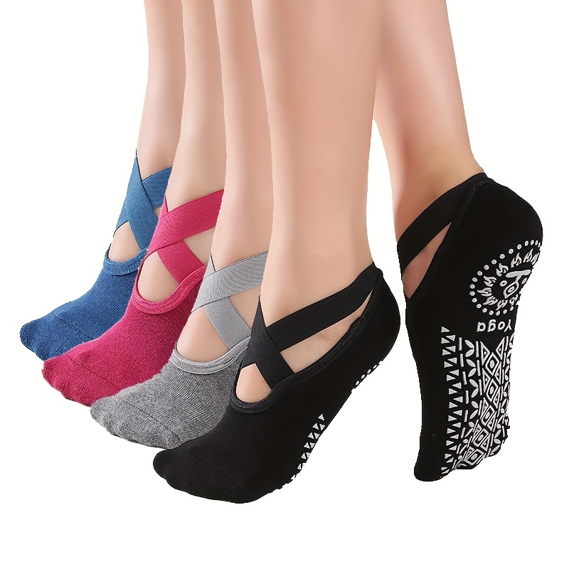 

4 Pairs Yoga Socks For Women With Grips, Non-slip Socks For Pilates, Barre, Ballet, Fitness