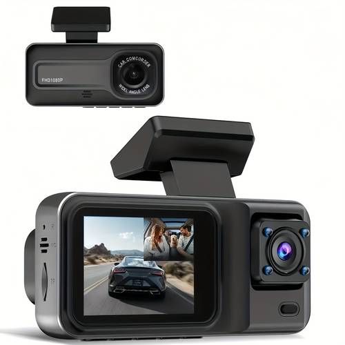 dual lens dashcam with 1080p 720p hd wdr motion detection 140 loop recording parking monitoring 32gb card