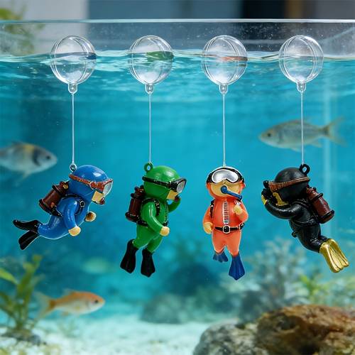 4pcs floating aquarium diver decorations cute decor with multi color options divers suitable for small medium fish tanks fish accessories for freshwater saltwater