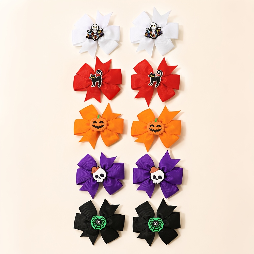 TEMU 10pcs Halloween Ribbon Bow Hair Clips Pumpkin Black Cat Decor Hair Pins Cute Hair Additions For Autumn Fashionable Wear And Holiday Themed