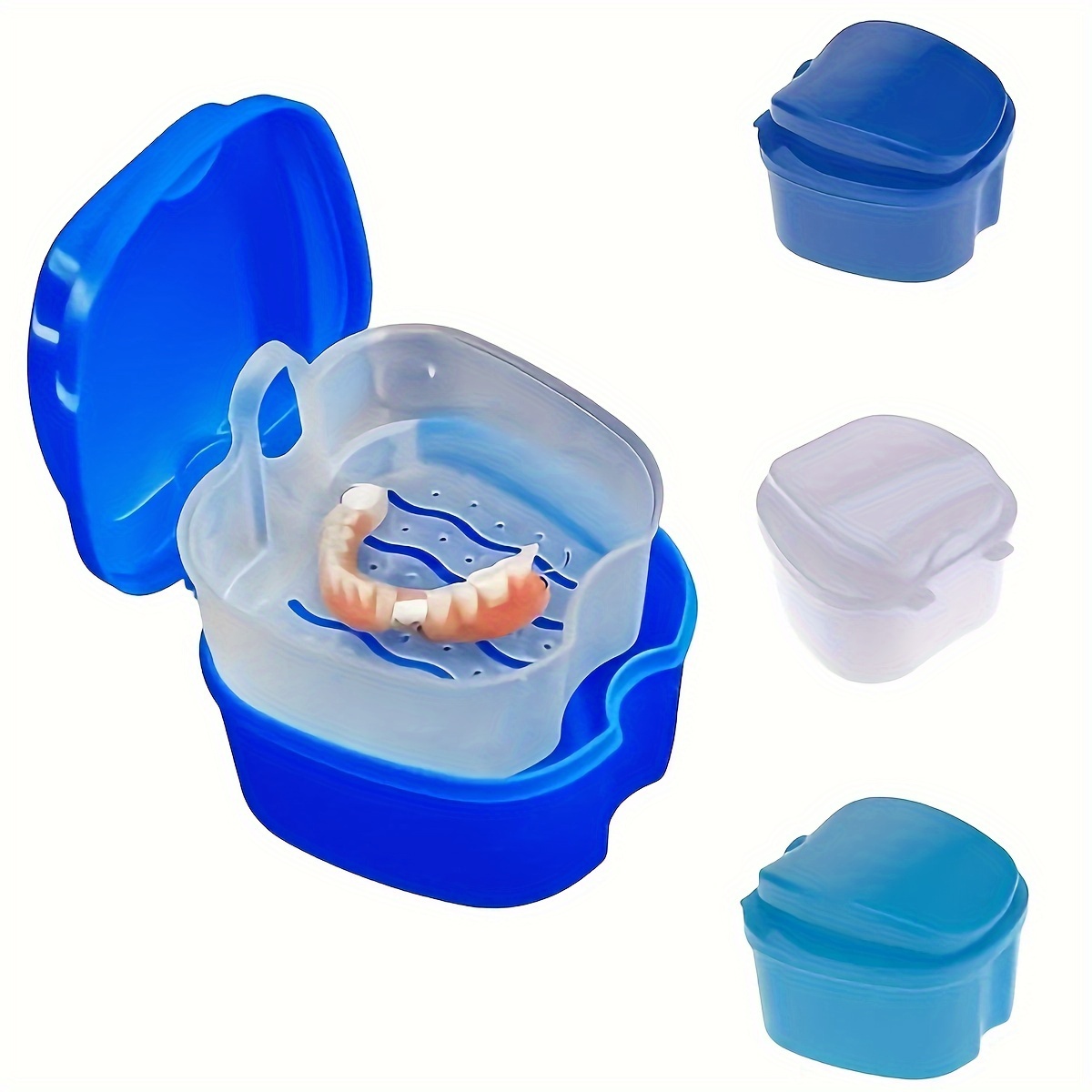 

1pc Denture Bath Case Cup Box Holder Cleaner, False Teeth Storage Soak Container With Strainer Basket, Braces Mouth Guard Night Guard Retainers For Travel Cleaning