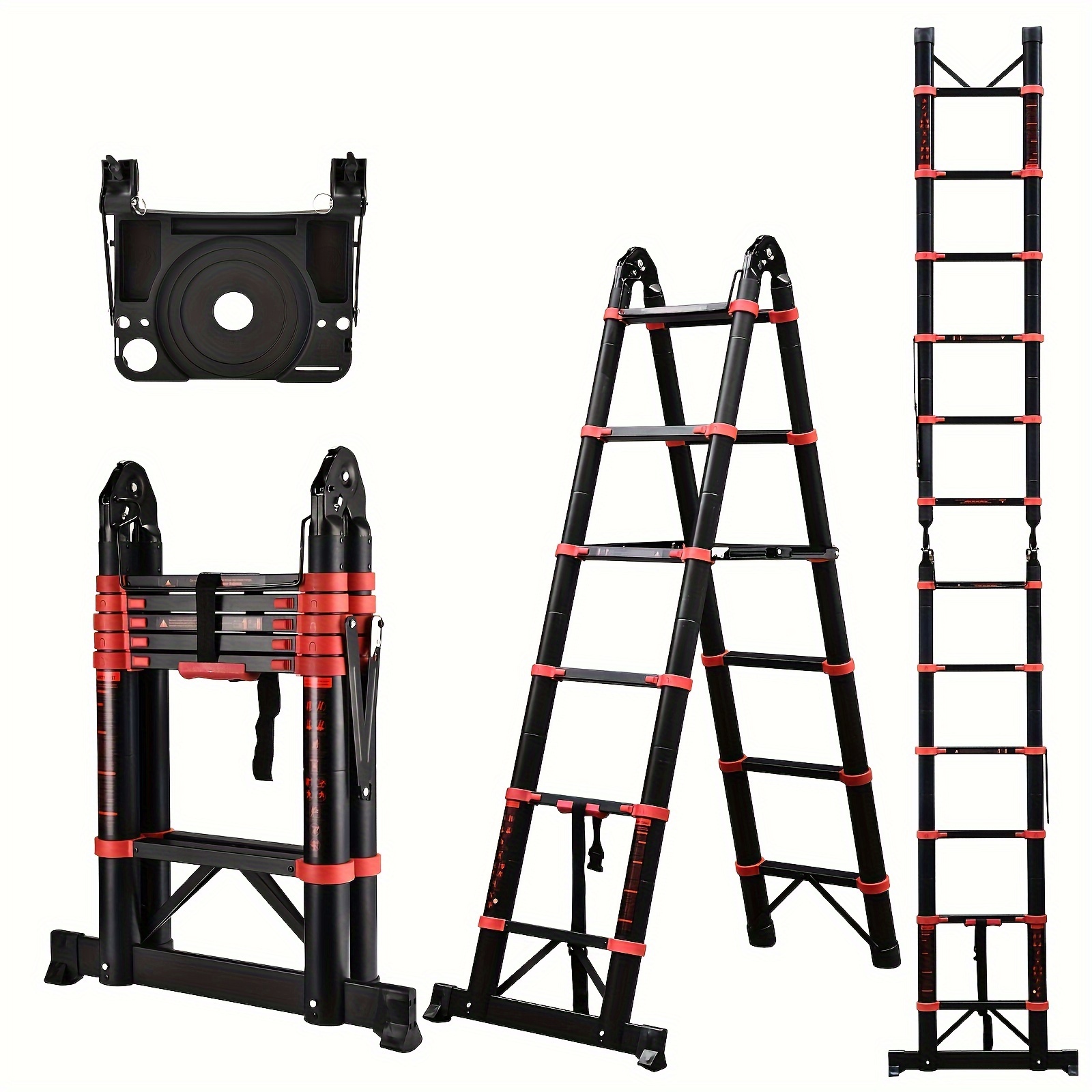 

Soctone Aluminum Collapsible Ladder With Adjustable Height, Lightweight & 12.5 Ft Red Extension Ladder For Home Rv, Foldable Ladder With Bar, For Indoor And Outdoor Work