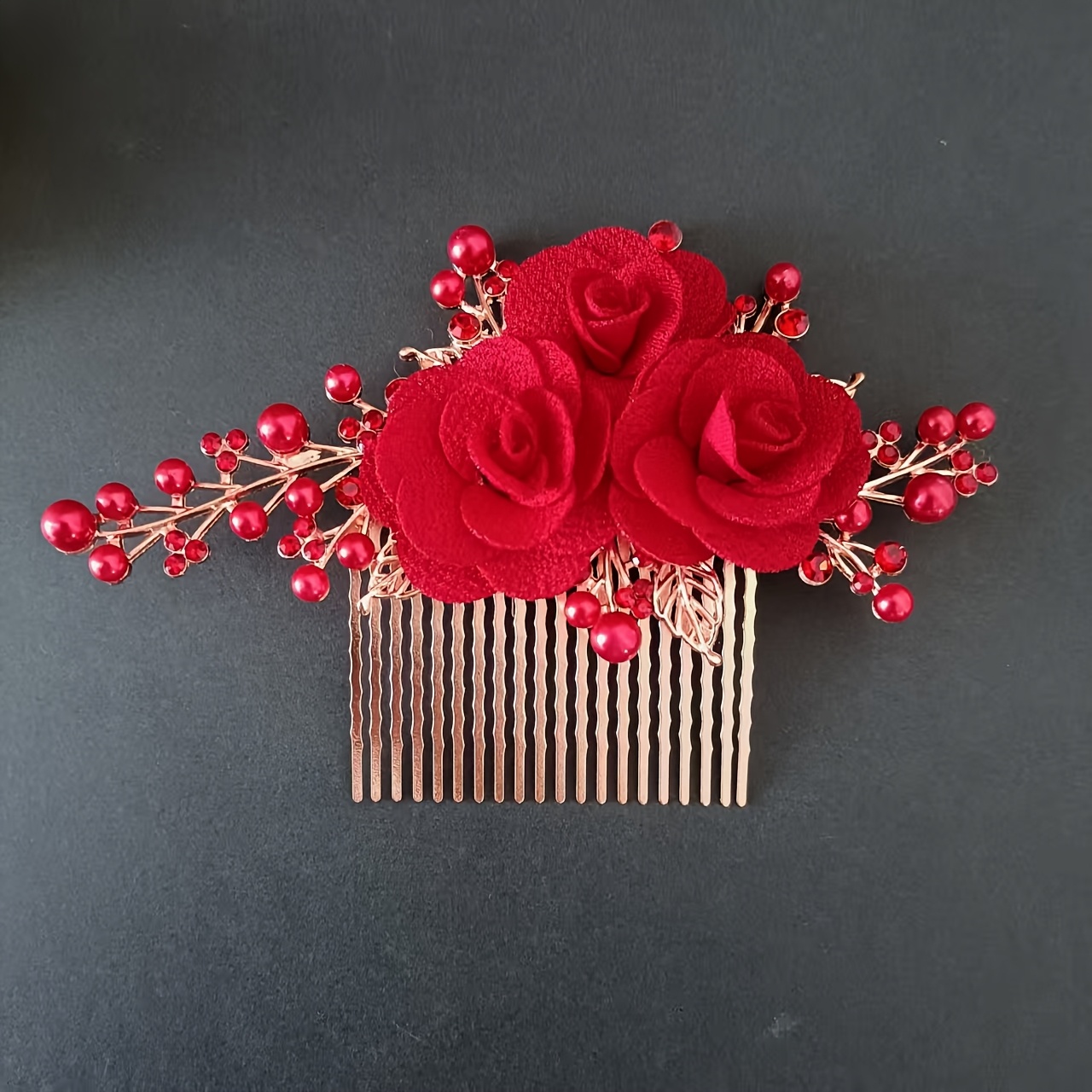 TEMU 1pc Vintage Red Hair Comb With Branch And Leaf Texture + Plump Design, Lightweight And Comfortable