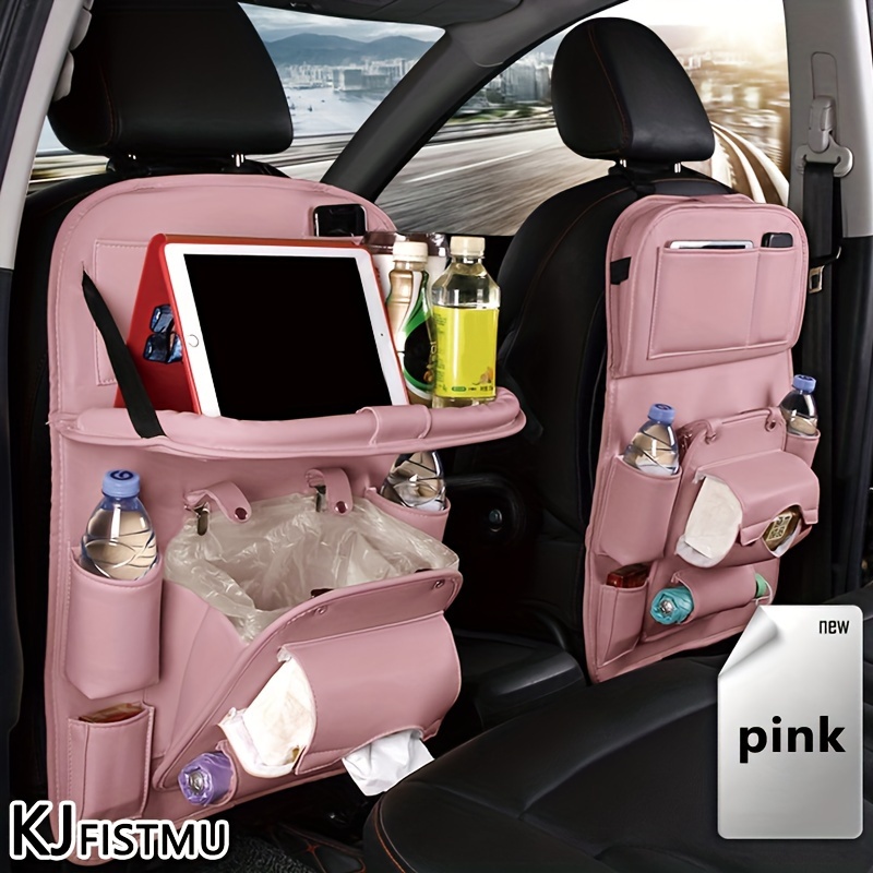 Multi-pack Pink Girl Car Folding Rear Seat Car Parts, Road Trip Accessories, Christmas Halloween Gifts For Girls Multifunctional Backrest Storage Trash Can, Large Storage Bag, Notebook, Dining Table, Tray