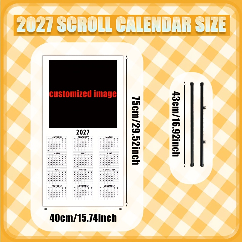 TEMU 2d Flat, 2d Flat, [customization] 2027 Custom Calendar, Personalize Your Photos, Couple Portraits, Artwork, Scenery, Pet Portraits, - Scroll