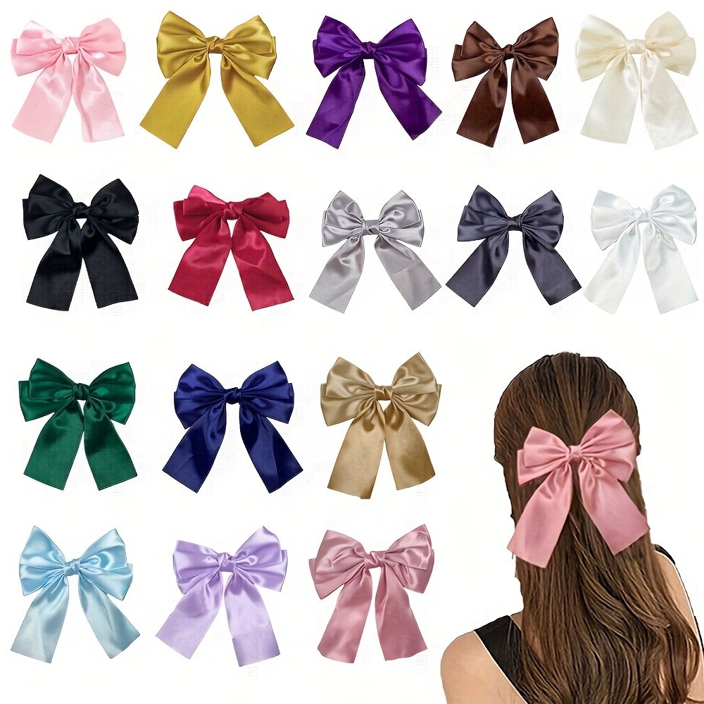 

Elegant Satin Bow Hair Clips Set Of 8, Fabric Butterfly Barrettes, Cute Hair Accessories For Women And Teens, Solid Color Bowknot Hairpins For Party, Travel, - Assorted Colors