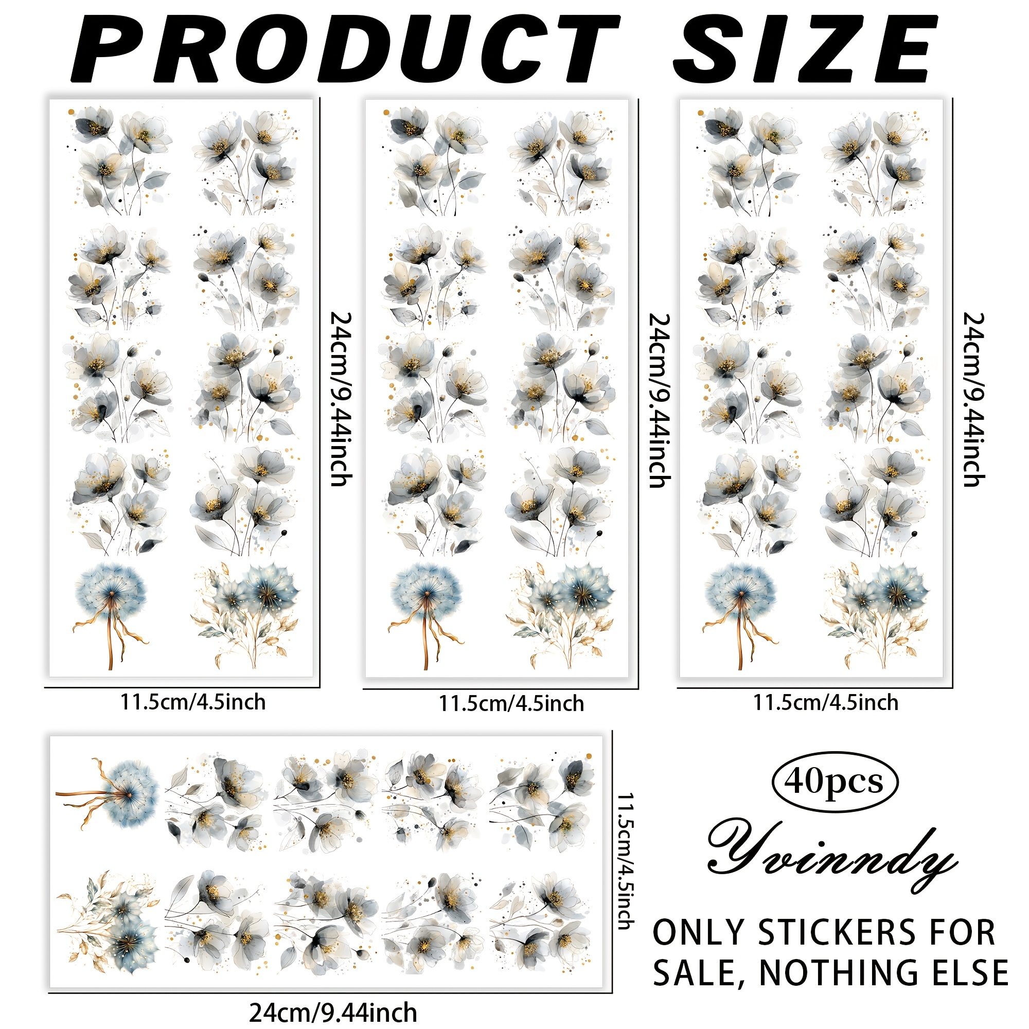 TEMU 40 stuks/set Paardenbloem Bloemen Strijkfolie voor Bekers - Waterdicht UV DTF Printbaar Vinylpapier - Leuke Ontwerpen - Duurzame Constructie -