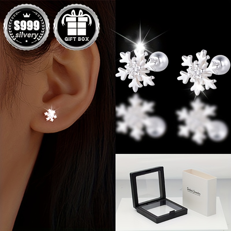 

Vana 2pcs Set Elegant Stud Earrings - Classic & , 999 Sterling Silvery, Or , Gift Box Included