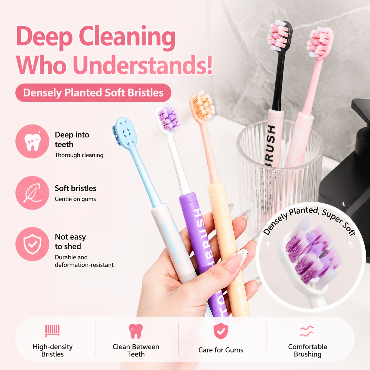 Cherry Blossom Toothbrush Set with Soft Bristles