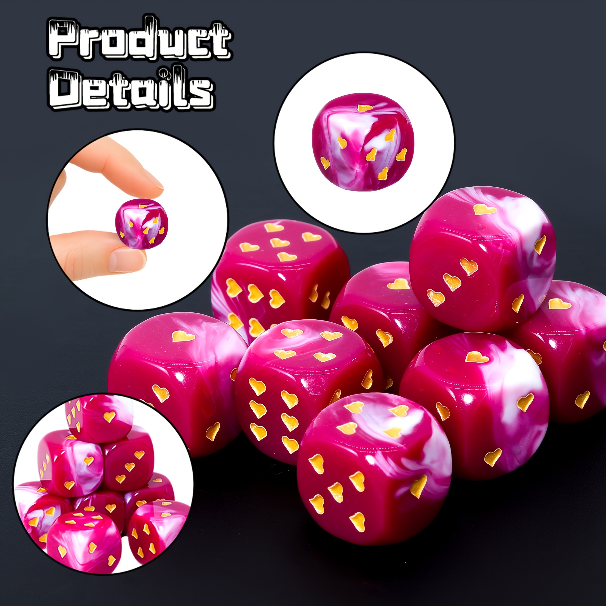3pcs Heart Pattern Acrylic Dice for Board Games