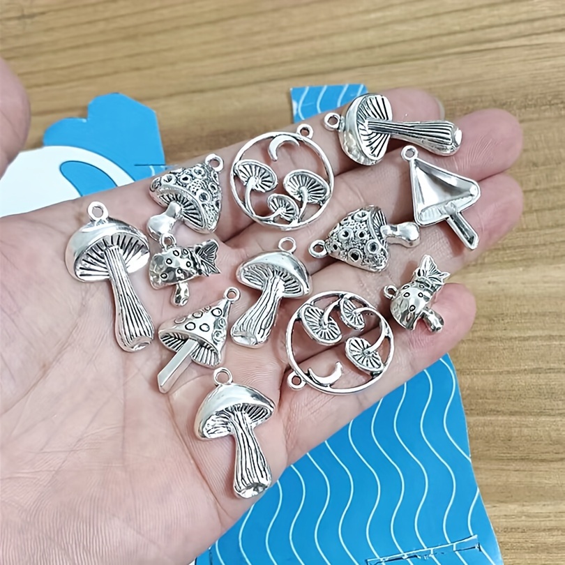 

12pcs Antique Silvery Mushroom Charms - Fashionable Pendants For Making, For Necklaces, Earrings, Bracelets Jewelry