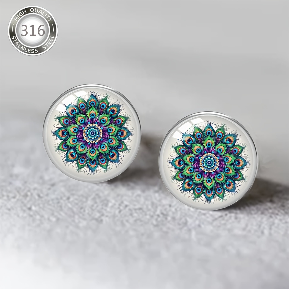 3pc Peacock Feather, Tree of Life, Mermaid Scale Stud Earrings Set