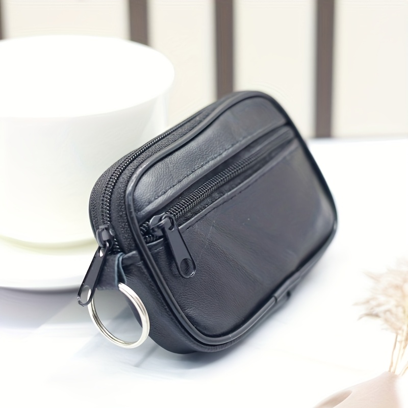 genuine leather square wallet coin purse for men black zippered small pouch with card holder and cash compartment leather wallet