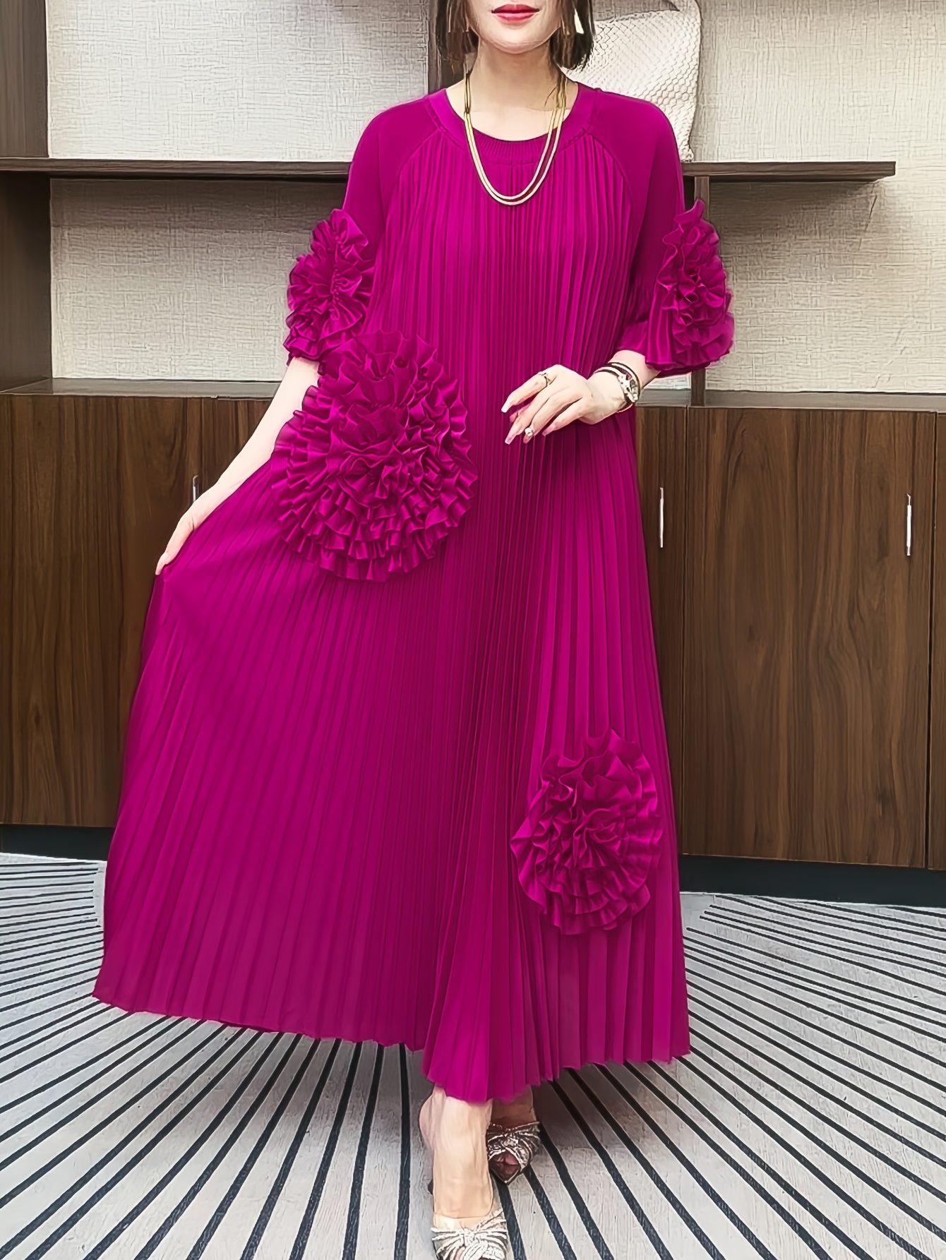 Plus Size - Plus Size - Elegant Pleated Dress for Spring And Summer,  Stylish And * Loose A-Line Dress for Moms