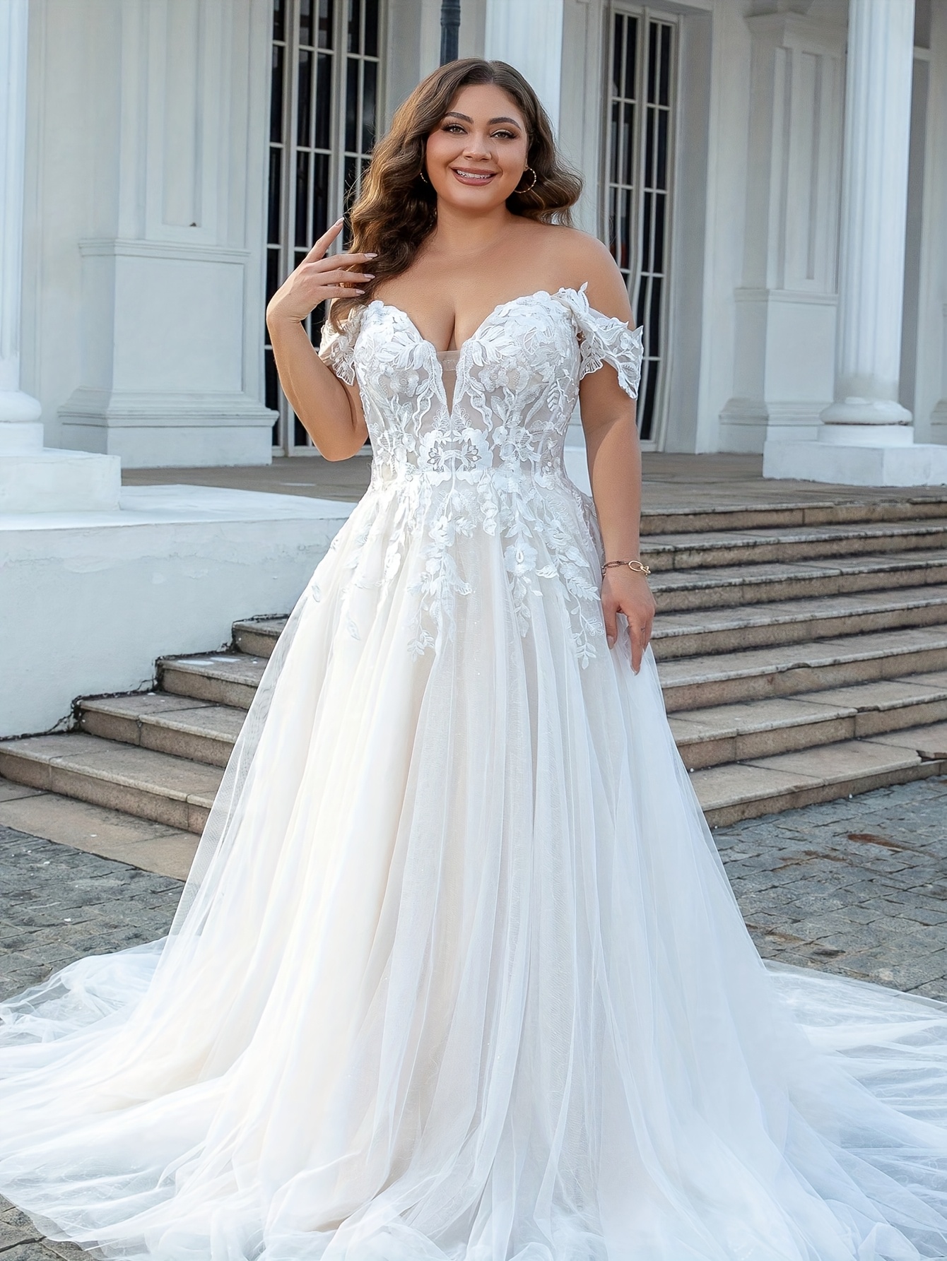 plus size plus size plus size wedding dress shoulder - Temu
