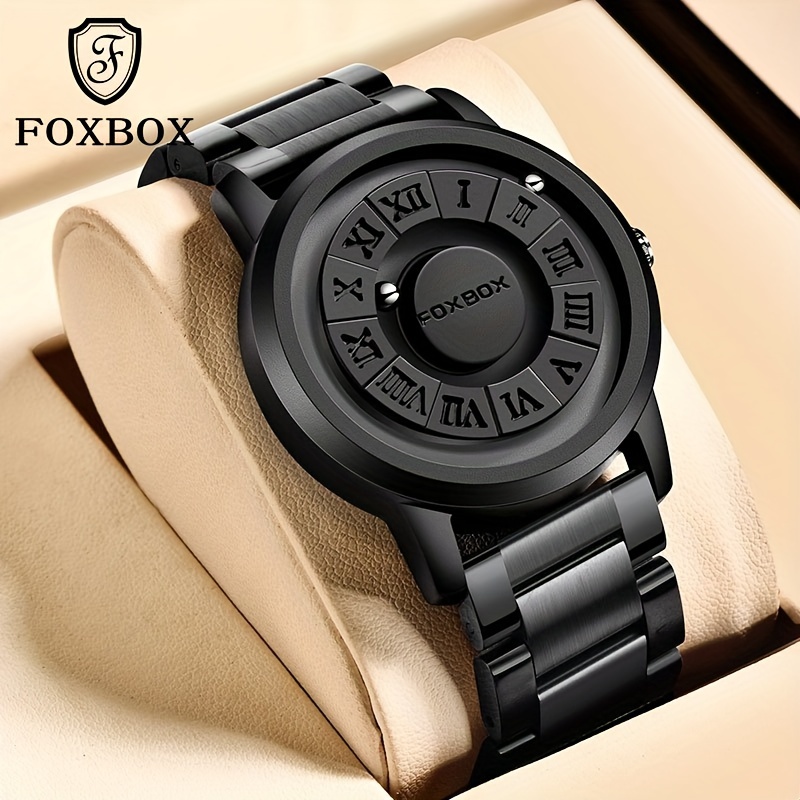 

Foxbox Elegant Women's Quartz Watch - Sleek Black With Roman , Double Roller Touch, Strong Magnetic, Ip68, Leather/stainless Steel Strap - Ideal Business Casual Accessory