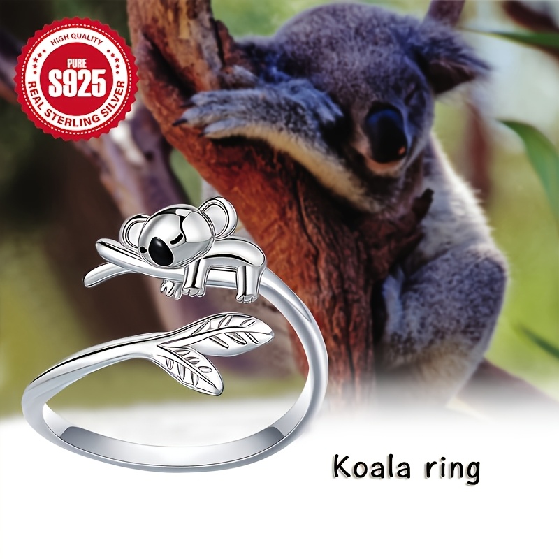 Women's S925 Silvery Koala Adjustable Ring