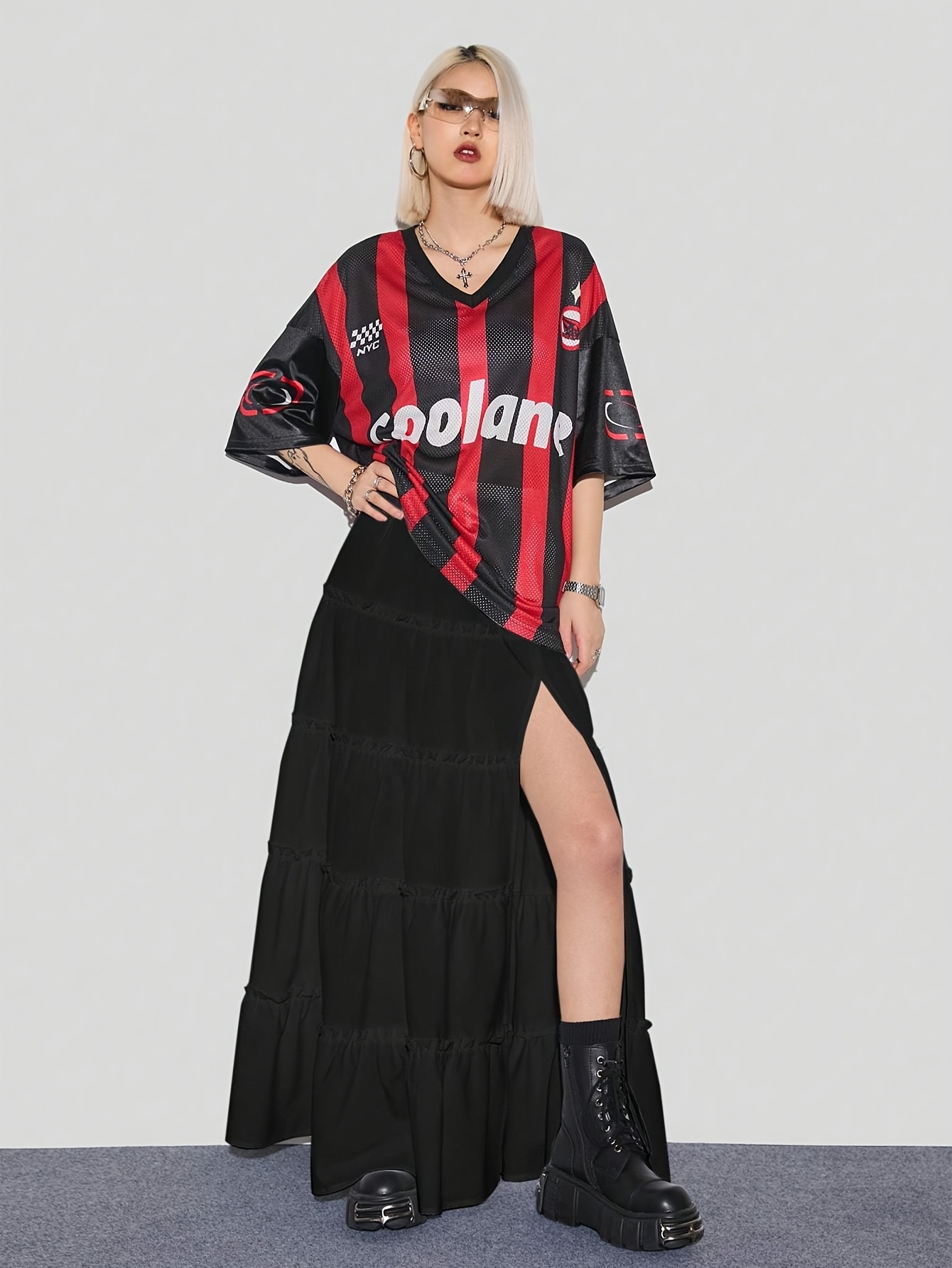 elegant black long layered skirt hem side Temu Bahrain