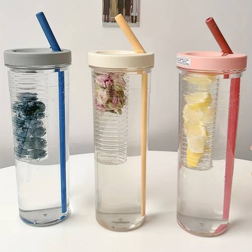 1pc 900ml straw cup simple anti drop portable plastic milk tea beverage cup