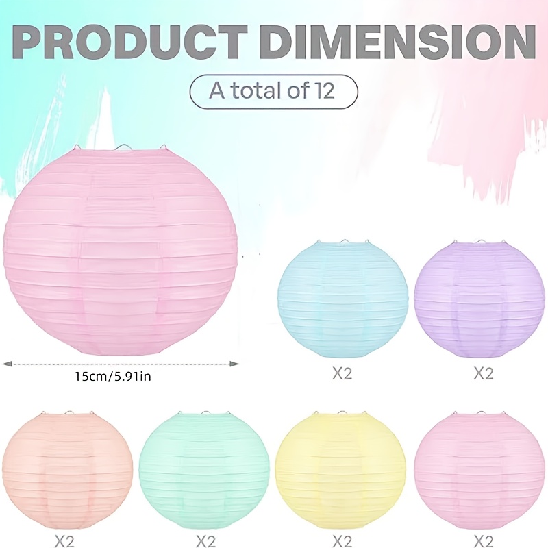 Image of 12pcs Gdgdsy Pastel Neon Hanging Paper Lanterns Suitable For Weddings, Birthdays, Valentine's Day - Macaron-colored Ceiling & Wall Decor With Neon Glow, Lightweight Party For Showers, Decoration