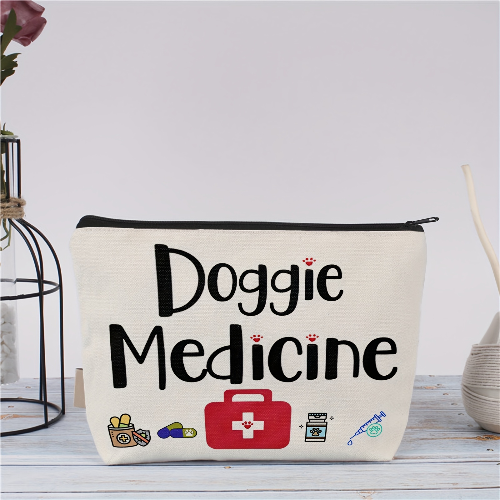E-shop Weiße Canvas-Hypoallergene Hundemedizin-Tasche, formaldehydfrei, mit Positionierungsdarstellung, für den Organisator für Haustierpflege,