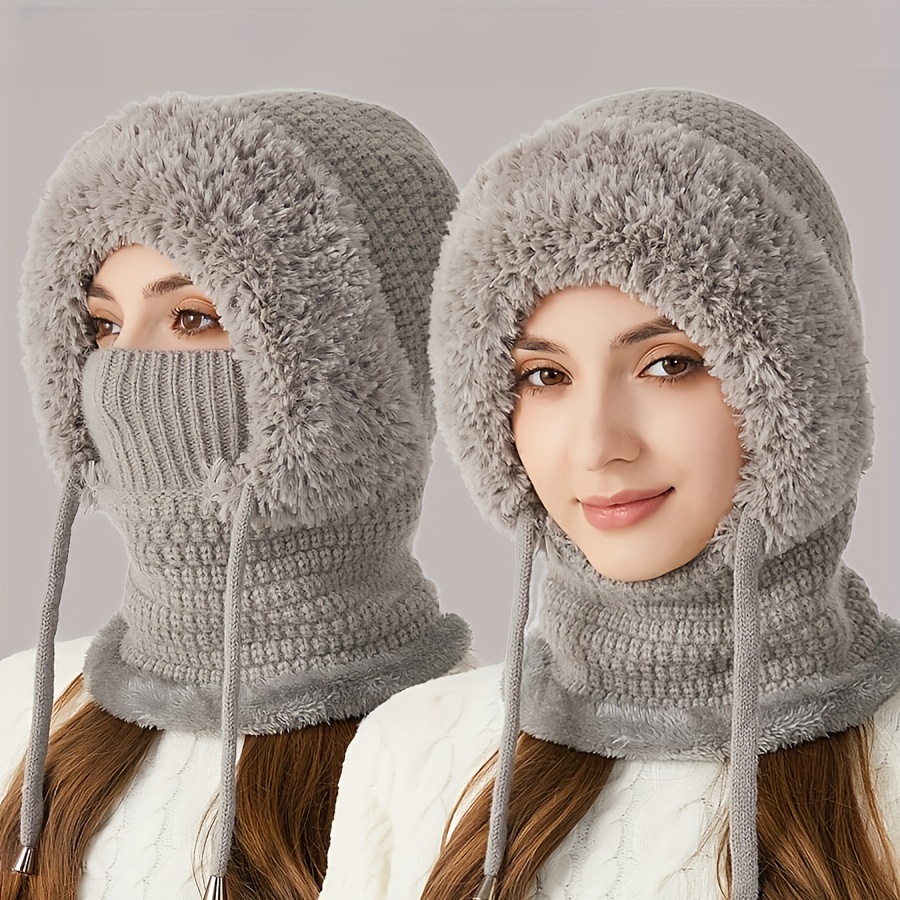 

3in 1 Winter Fleece-lined Hat - Comfortable Knit Hat, Warm With Earmuffs And Face Mask - Outdoor Activities And Cycling