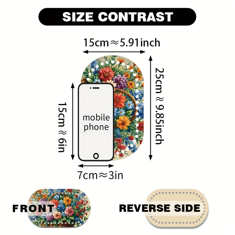 Image of 2pcs, Classic Stylish Floral Print Design Elements, Wooden Crochet Woven , Oval Shape, Wooden Bag Bottom, Suitable For Weaving, Crochet Crafts, And Home Decor Items, Unfinished Wooden Woven