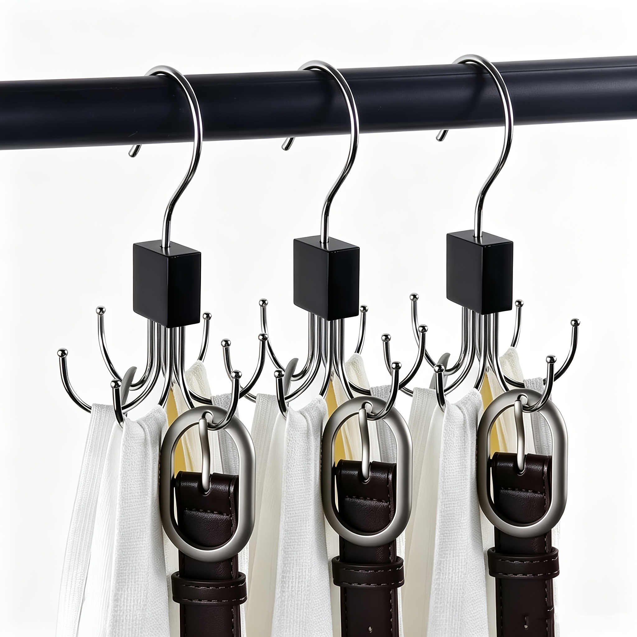 TEMU 3pcs Multi-functional Large Capacity Belt Hanger Rotating Wooden Clothes Hanger, Suitable For Belts, Bras, Tank Tops, Ties, And Scarves,