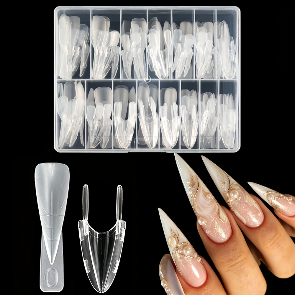 TEMU 120pcs Rocket Sandwich Long Pointed Semi-matte Semi-transparent Nail Lengthening Tool, Long Pointed Shape, With Added , Home Nail Salon Design,