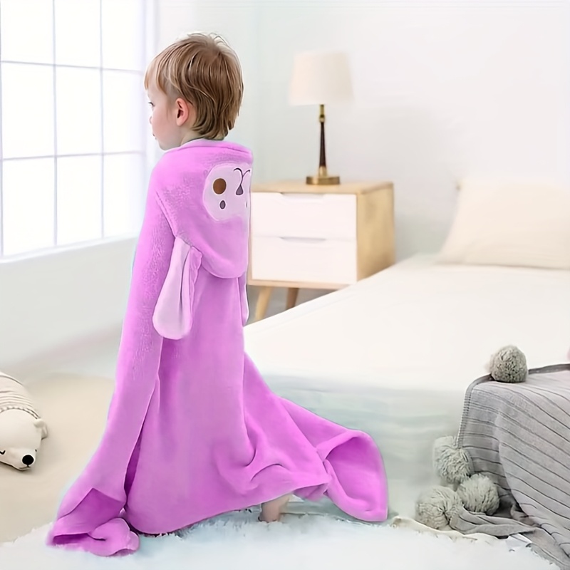 Coral Cartoon Hooded Bath Towel Cape For Babies And Toddlers, Wearable Children's Bathrobe With Hood, Shawl Blanket, Cute Soft Absorbent Bath Towel