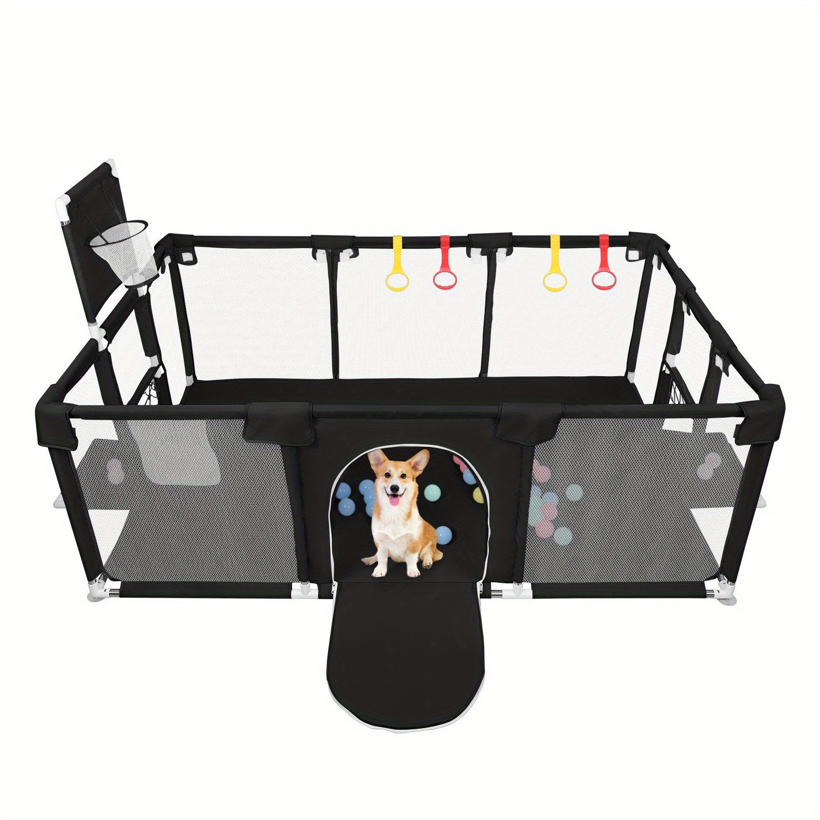 Animal Fence With 3 Doors, Multifunctional Pet Fence, Cat And Dog Fence, Protects The Safety Of Pets, Suitable For Living Room, 180x120x66cm, Black