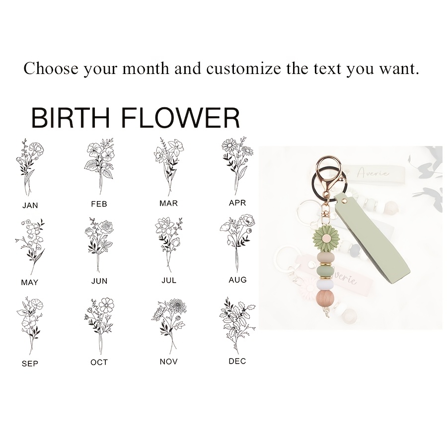 TEMU 1pc Personalized Birthday Daisy Beaded Key Ring, Customize Your And Name, Bridesmaid Key Chain/birthday Gift/flower Gift/teacher/bag Charm, Gift