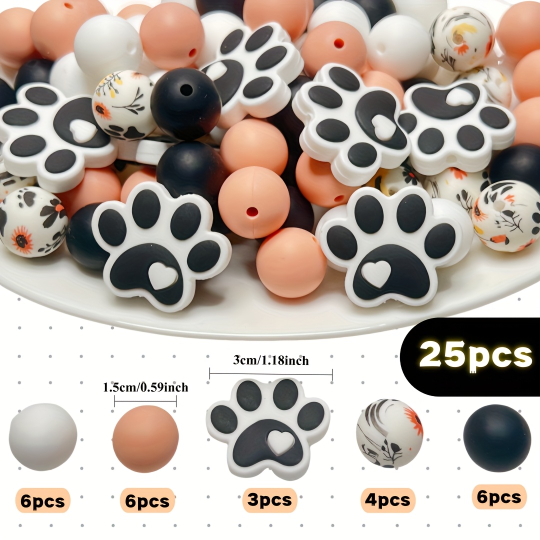 Image of 4/25pcs Dog Paw Silicone Beads Set - Double Styles, Fashion Craft Kit, Suitable For Pens, Lanyards, Bracelets, Keychains And Party Decorations, Beading Kit, Matching, Handmade Ornaments, Fashion Style
