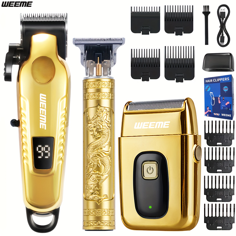 Image of Weeme 3pcs Set, Electric Home Hairdresser Set, Electric Shaver, Wireless Trimmer, 0- Hairdresser, Usb Charging, Lcd Power Display, Fine Trimmer, Beard Styling Tool, Father's Day Gift