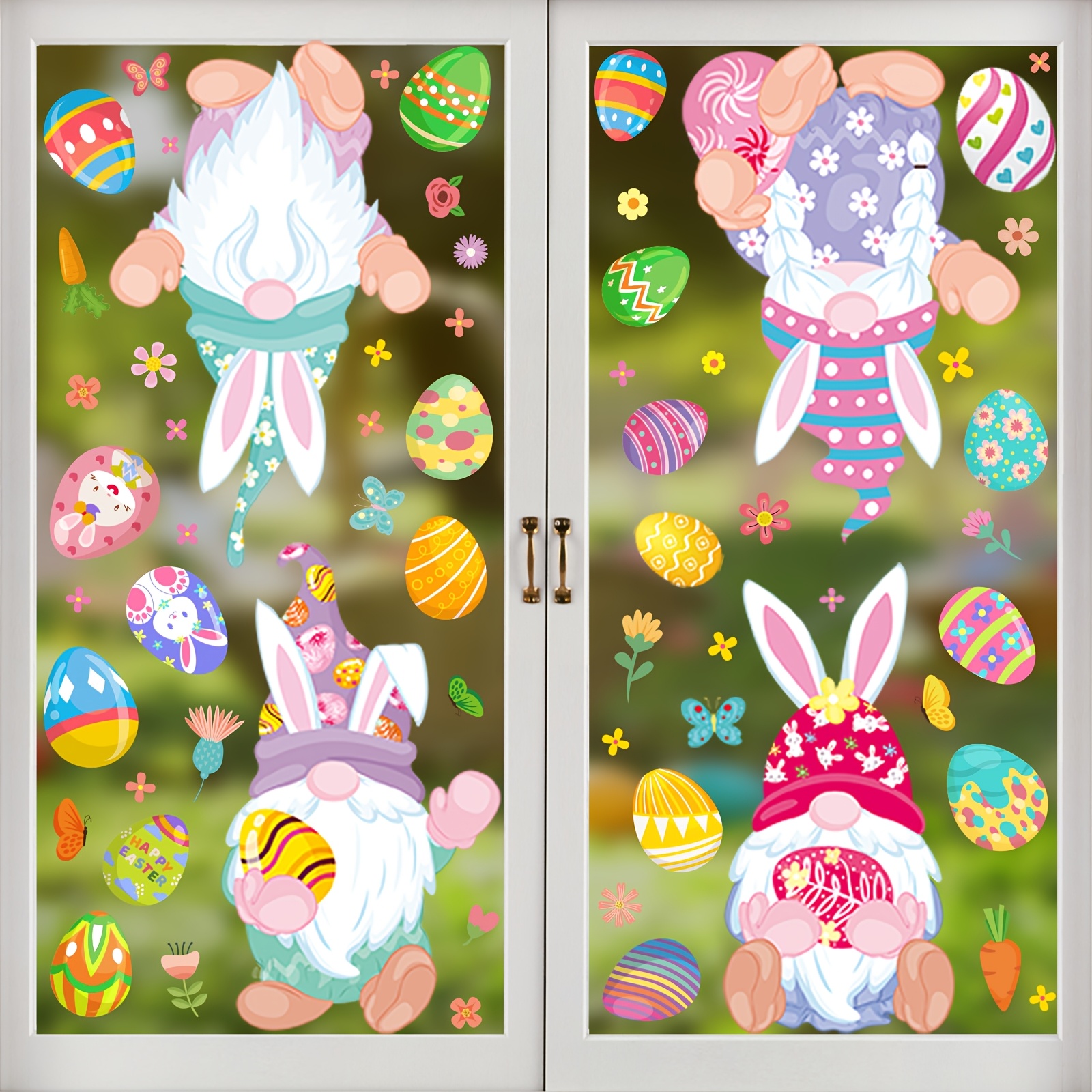 

Window Clings - 167pcs, Double-sided Decals With Eggs, Carrots, Rabbits & Gnomes For Glass & Fridge, Decor, Fcgdjdg