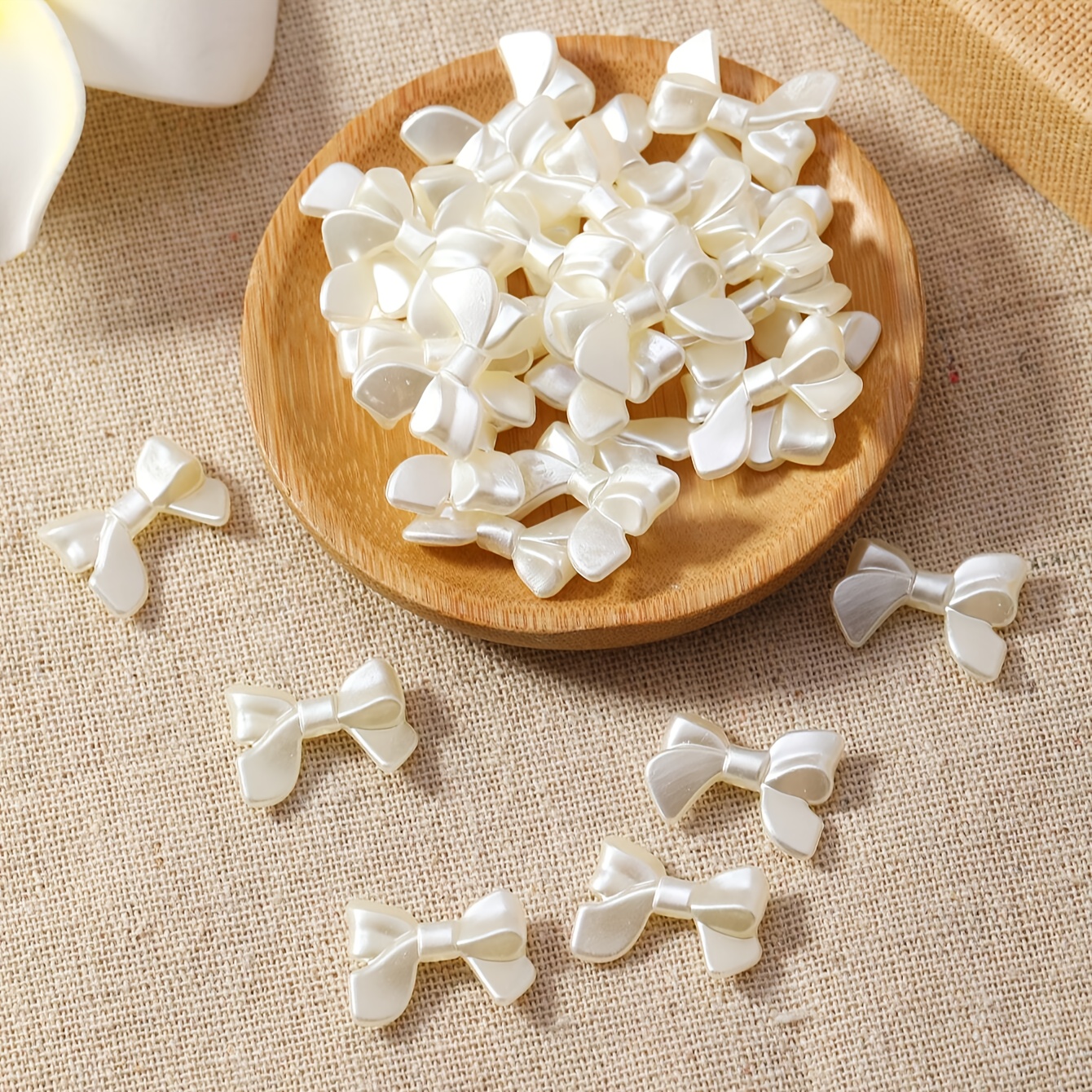 

40 Pcs Beige Abs Bow Beads For Jewelry Making - Perfect For Diy Handmade Necklaces, Bracelets, And Key Chains