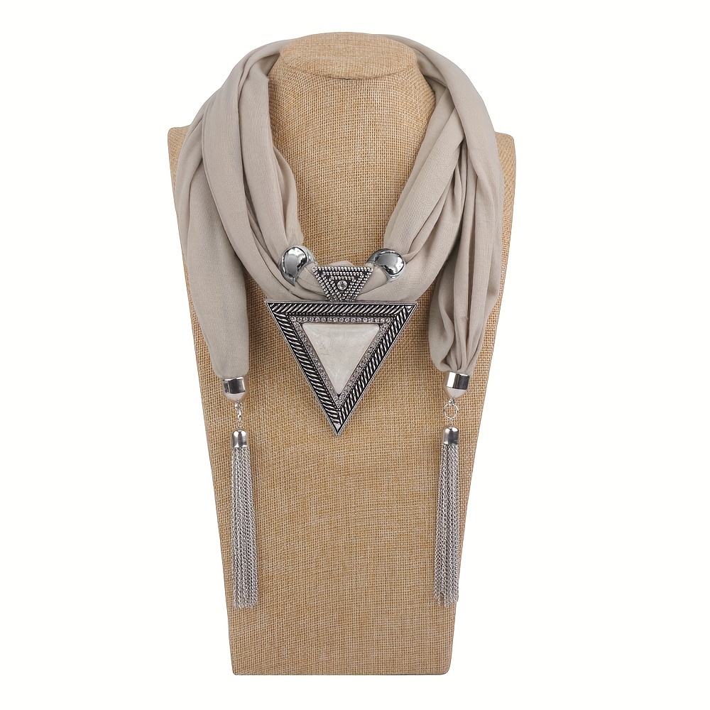 Bohemian Tassel Scarf Solid Color Slim Collar Mature Women's Shawl Neck Scarf