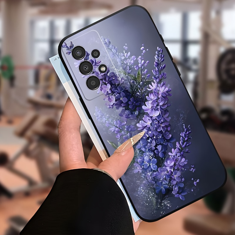 TEMU Phone Case: Lilac Flower Fashionable Trendy Premium Dark Tpu Material Printed Phone Case, Suitable For Galaxy A04 A04s A05 A05s A06 A13 A14 A15