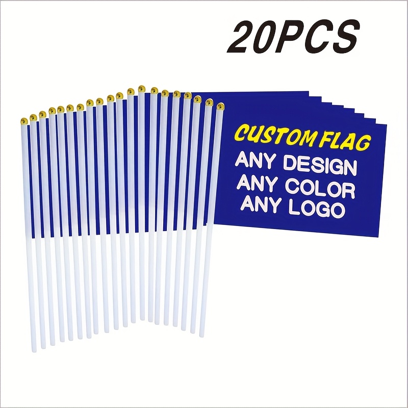 TEMU Ensembles de drapeaux personnalisables à main 20 drapeaux en polyester de 5,5 pouces x 8,3 pouces, avec poteaux blancs. Idéal pour les défilés,