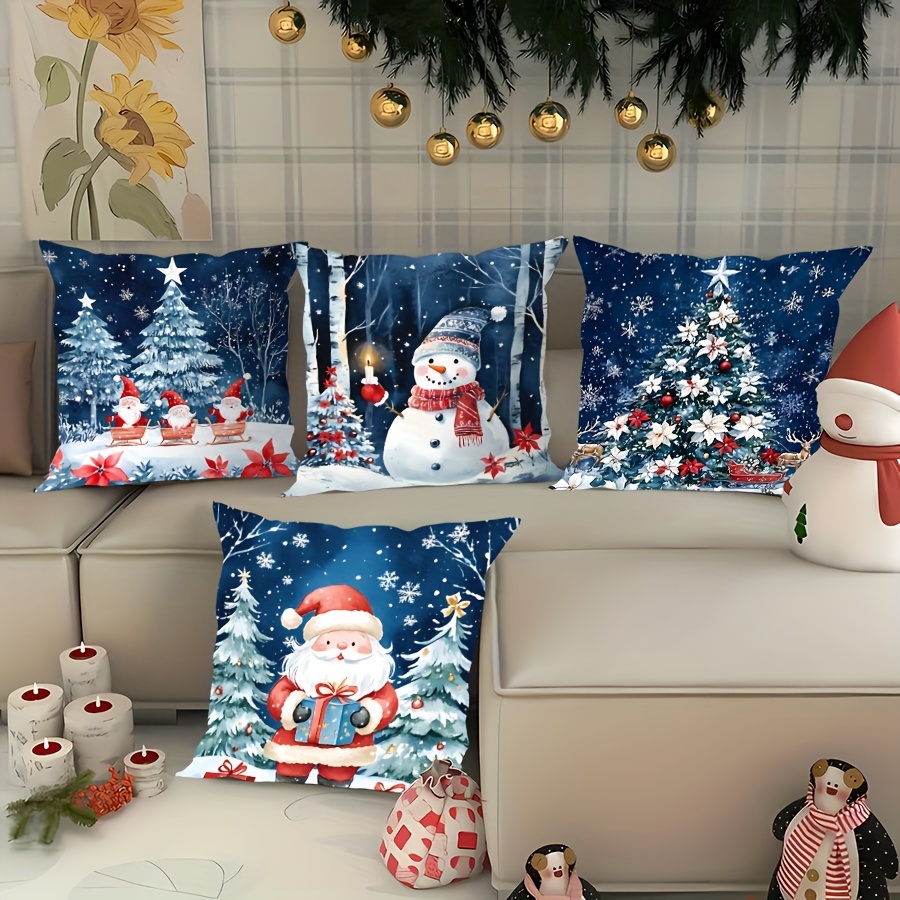 

4pcs Contemporary Christmas Set, Cushion Snowman, Santa, And , For , Washable - 100%