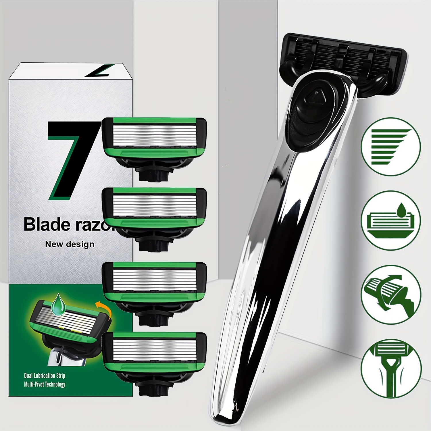 

7-blade Metal Handle , 7-blade Stainless Steel Plated Blades Shavers, Long- 7 Blade Razors For A Smooth And Comfortable Shave, 1 Handle And 5 Cartridges, 6pcs Shaving Kit