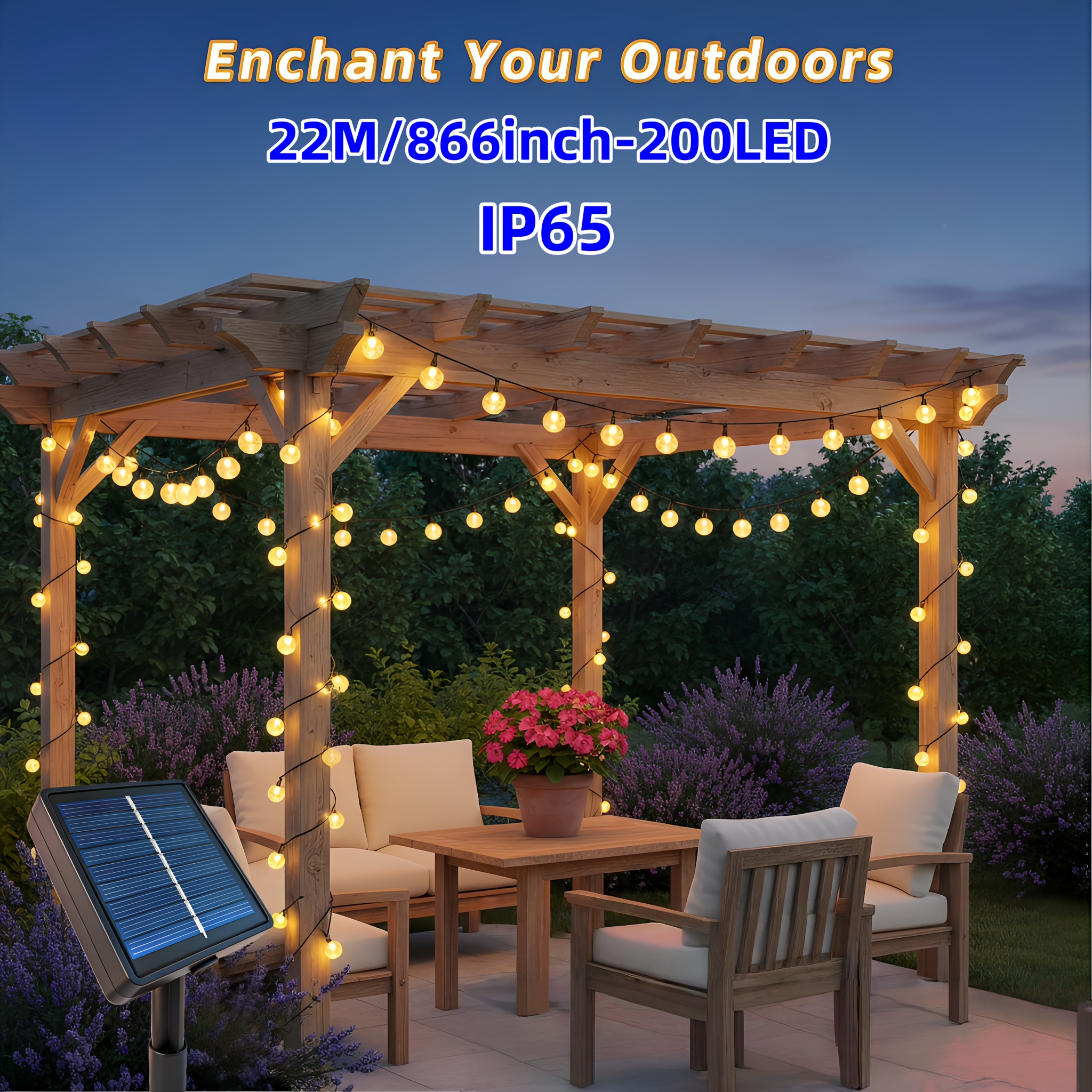 TEMU Guirnalda de luces solares con bolas de en cálidos, 200/100/50/20/10 LED, luces decorativas de cuentos de con bolas de cristal y 8 de