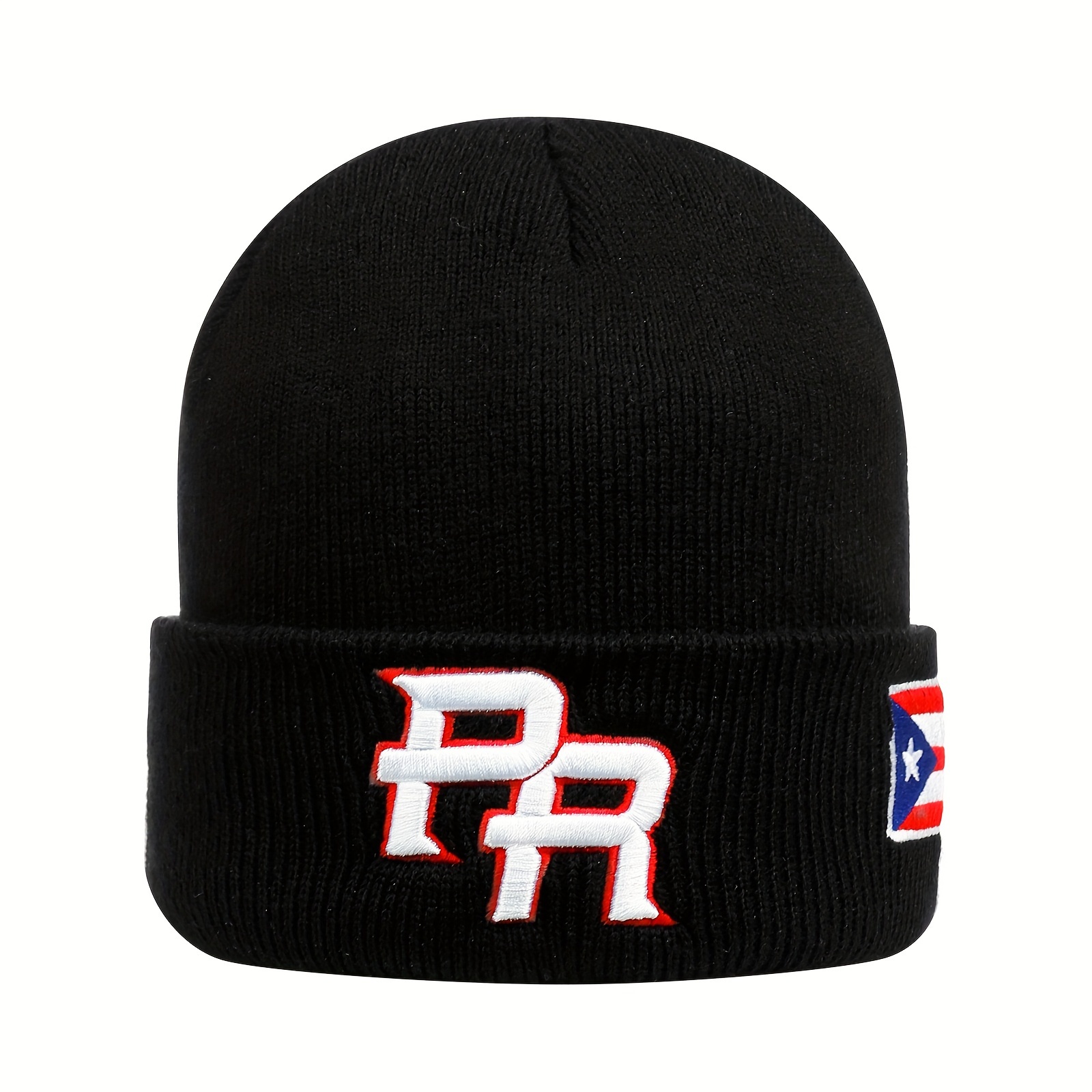 

Puerto Double Embroidered Beanie Hat, Fits Head Sizes 54-60cm, Pr Letters And Puerto Flag Embroidery,, Medium