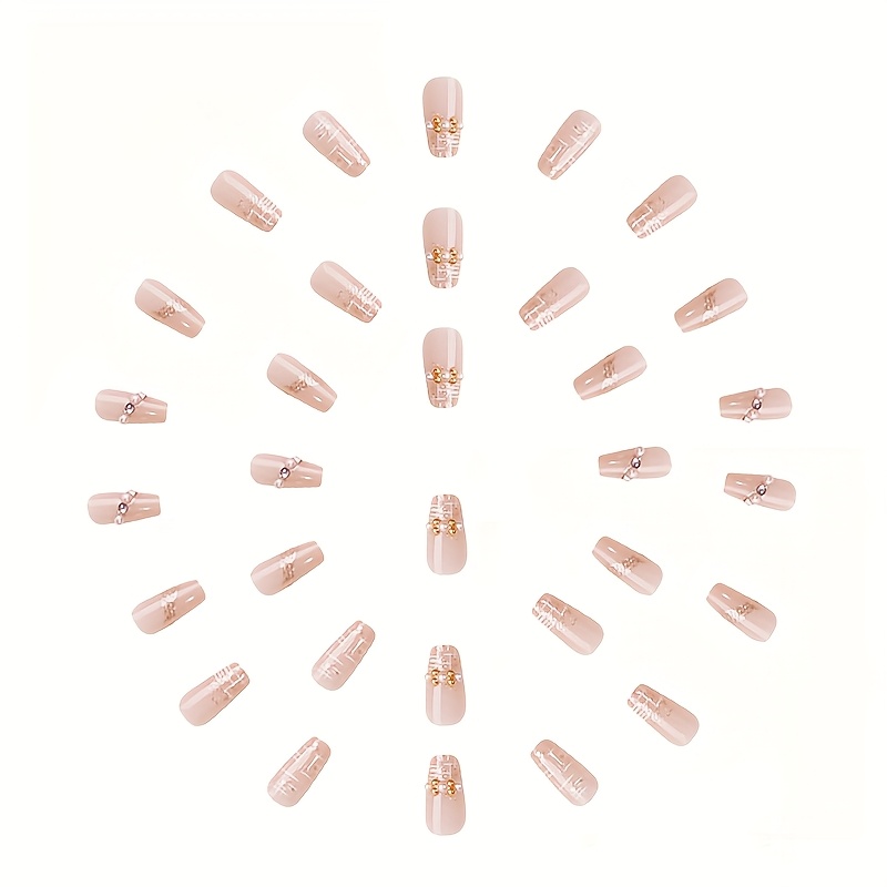 TEMU Un lot de 24 ongles pressés rectangulaires de longueur moyenne de chaussons de ballet, couleur , avec finition dégradée brillante et accents.