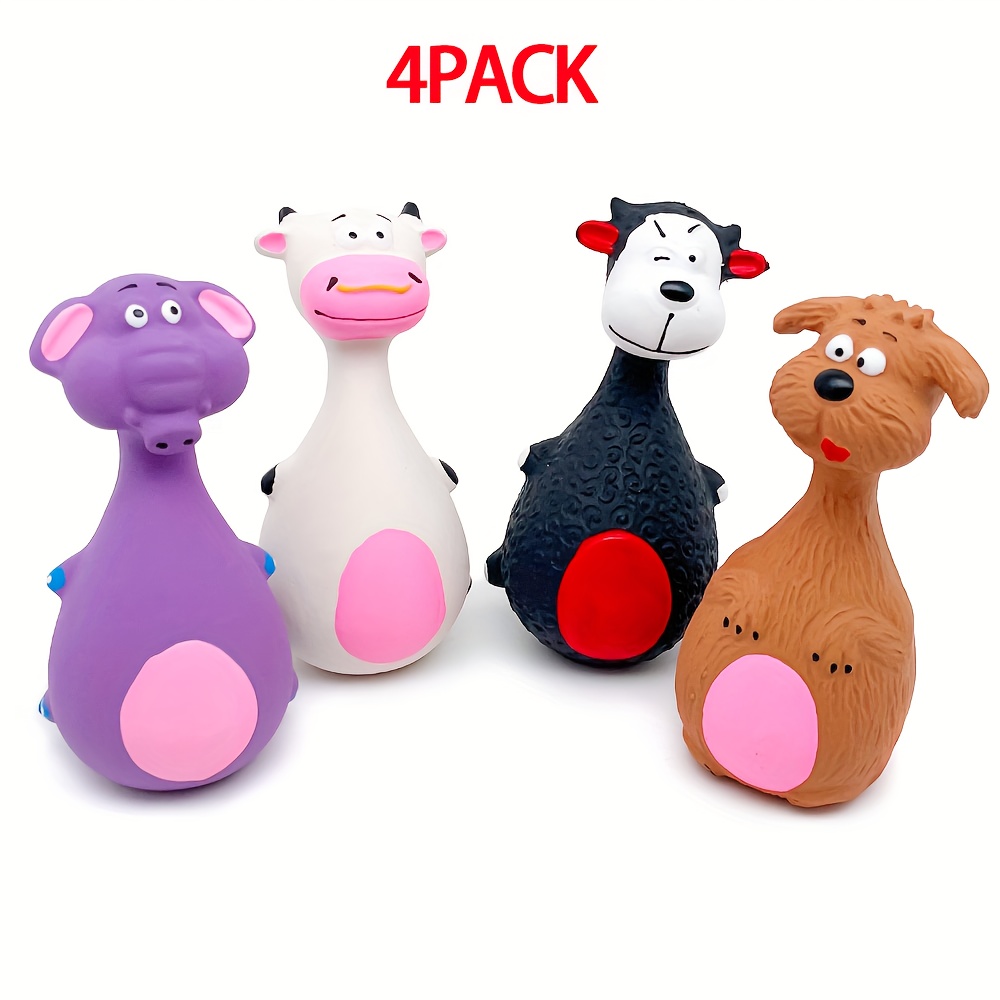 TEMU 4-pack Pet Latex Toys, Dog Toys, Cartoon Pet Toys Squeaky Toy For Dog Chew Toy Molar Toy. Grinding Teeth., Interactive Play, Dog , Design, Fun