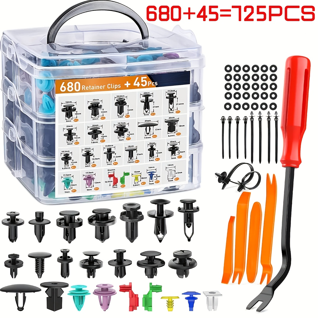 TEMU 725pcs Universal Car Bumper Screw Repair Nuts And Screws, Including Plastic Clips For Bumper, Wing, And Internal Body Parts