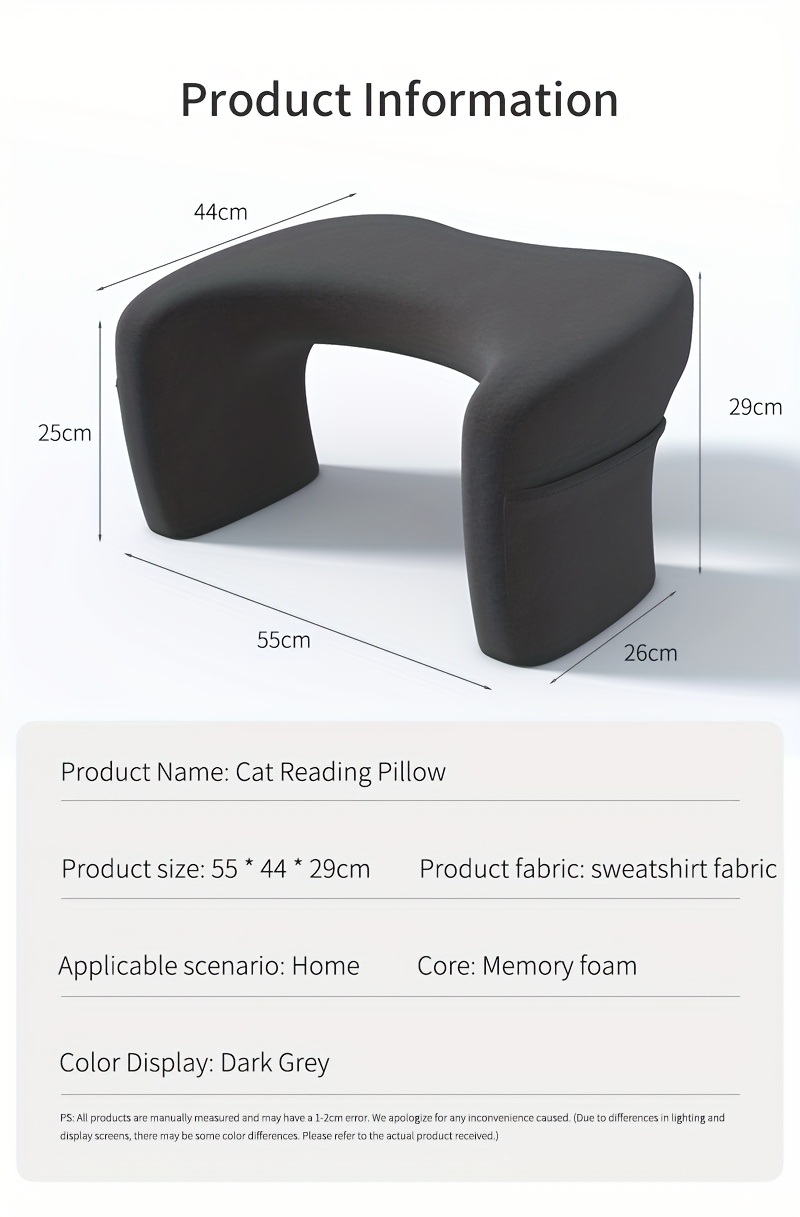 Reading Pillow with Arm Rest and Lap Desk, Removable and Washable Cover, Medium Soft Knitted Fabric, No Printing, 100% & Polyester, 200-250 g/㎡, for Bed Office Small Table Home Bedroom Lazy Bay Window Desk Dormitory Laptop Computer Desk Movable