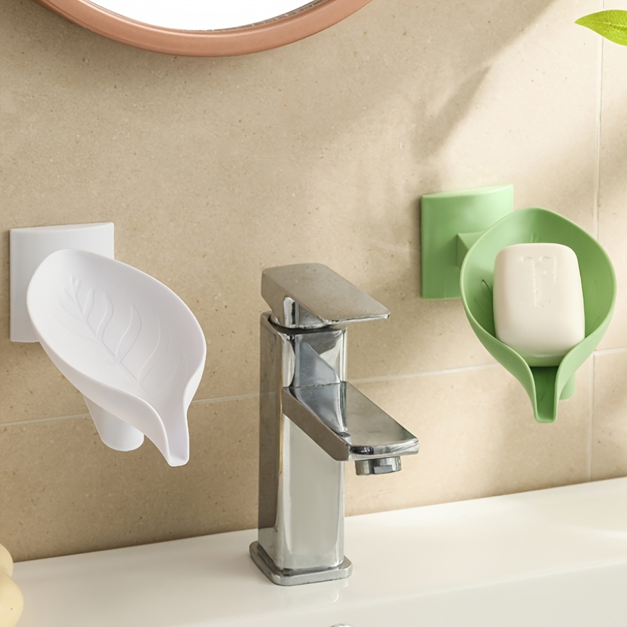 

Leaf-shaped Wall-mounted Soap Dish With Adjustable Drainage - Rotatable, Space-saving Design For Bathroom Organization