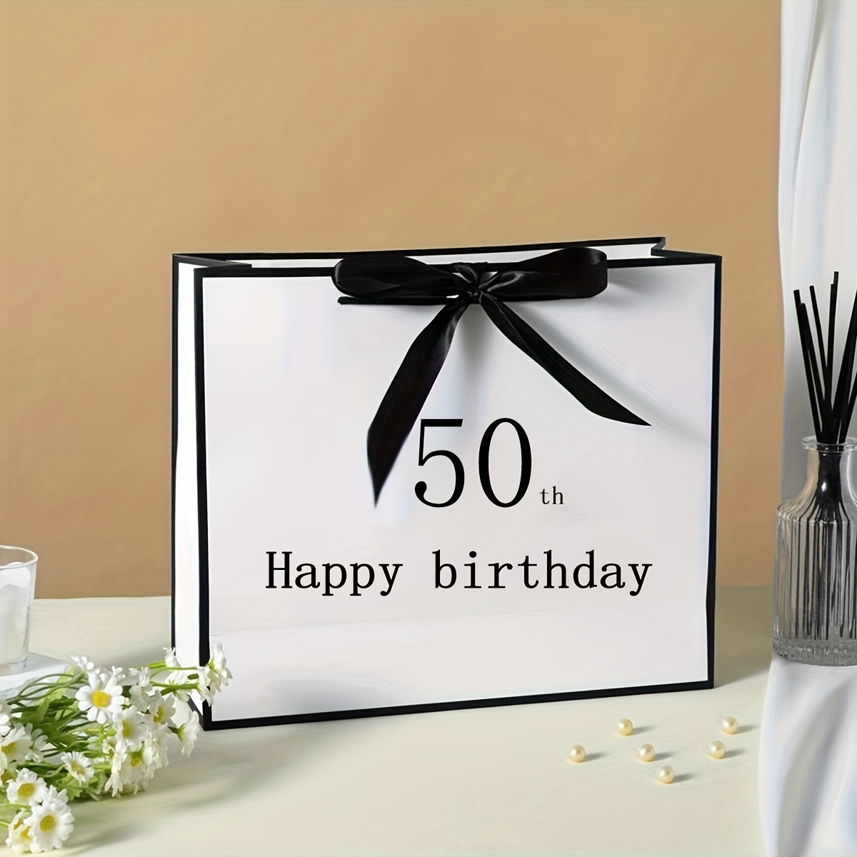 Image of 1pc 50th Birthday Gift Bag - Wide Bottom Foldable Reusable With Sturdy /father's Day/birthday/christmas/valentine's Day Versatile - Elegant Gift Box Companion